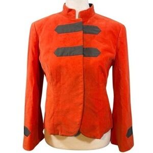 Charles Nolan Military Band Blazer Orange‎ Corduroy Grey Trim Pink Lining Sz 4